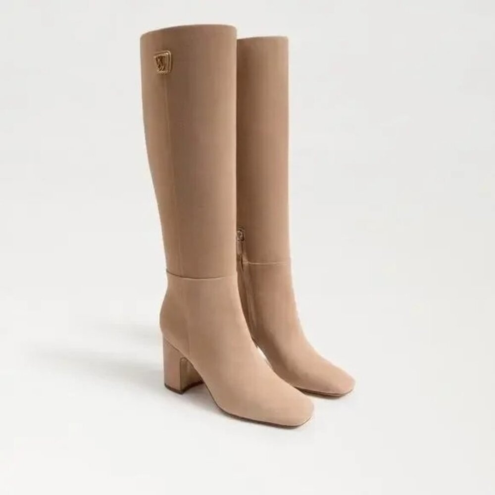 New Sam Edelman Faren Knee-High Boots Women 10 Beige Suede Chic Contemporary